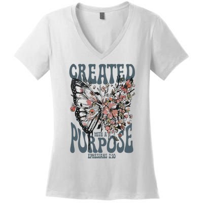 Vintage Created With A Purpose Butterfly Floral Women's V-Neck T-Shirt