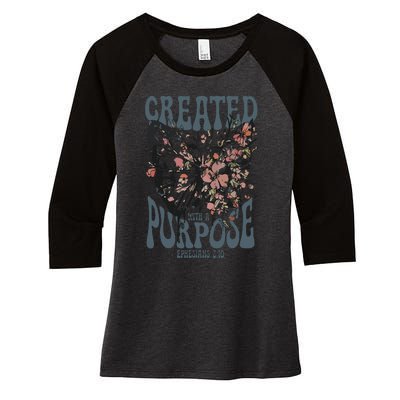 Vintage Created With A Purpose Butterfly Floral Women's Tri-Blend 3/4-Sleeve Raglan Shirt