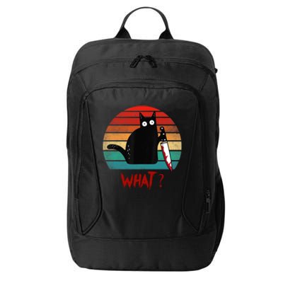 Vintage Cat What? Funny Black Cat Murderous Cat With Knife Gift City Backpack