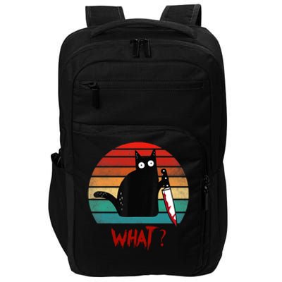 Vintage Cat What? Funny Black Cat Murderous Cat With Knife Gift Impact Tech Backpack