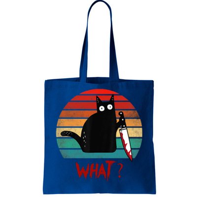 Vintage Cat What? Funny Black Cat Murderous Cat With Knife Gift Tote Bag