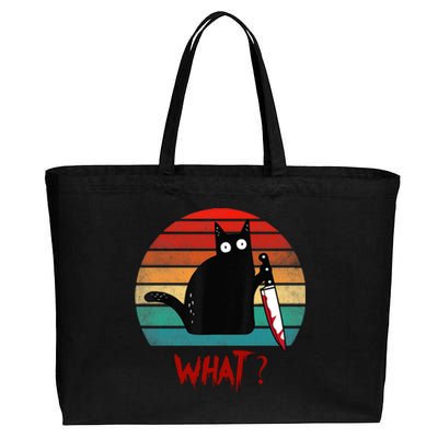 Vintage Cat What? Funny Black Cat Murderous Cat With Knife Gift Cotton Canvas Jumbo Tote