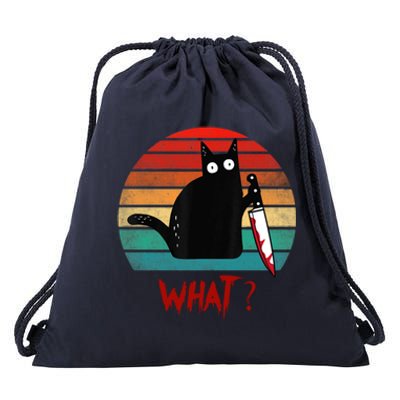 Vintage Cat What? Funny Black Cat Murderous Cat With Knife Gift Drawstring Bag