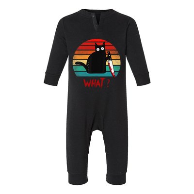 Vintage Cat What Funny Black Cat Murderous Cat With Knife Infant Fleece One Piece