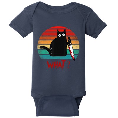 Vintage Cat What Funny Black Cat Murderous Cat With Knife Baby Bodysuit