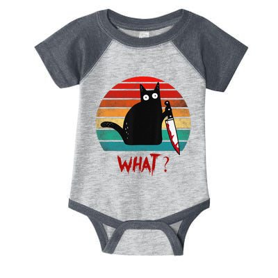 Vintage Cat What Funny Black Cat Murderous Cat With Knife Infant Baby Jersey Bodysuit