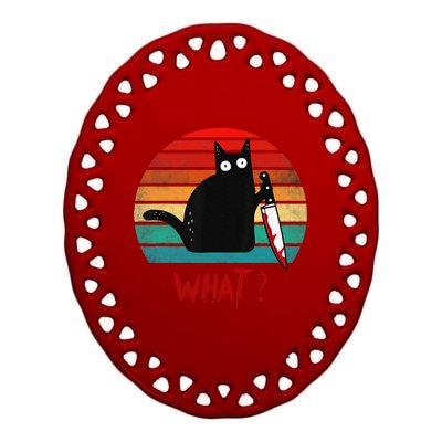 Vintage Cat What Funny Black Cat Murderous Cat With Knife Ceramic Oval Ornament