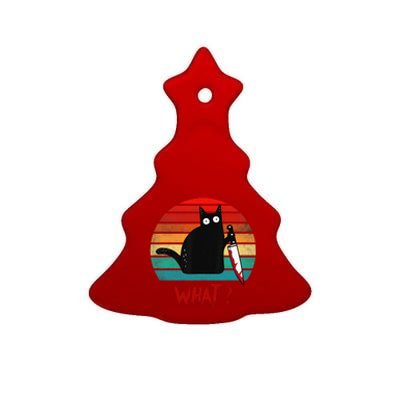 Vintage Cat What Funny Black Cat Murderous Cat With Knife Ceramic Tree Ornament