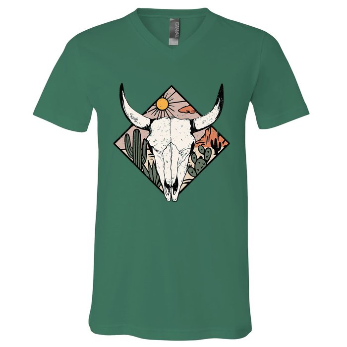 Vintage Country Western Desert Bull Cool Country Bull Head V-Neck T-Shirt