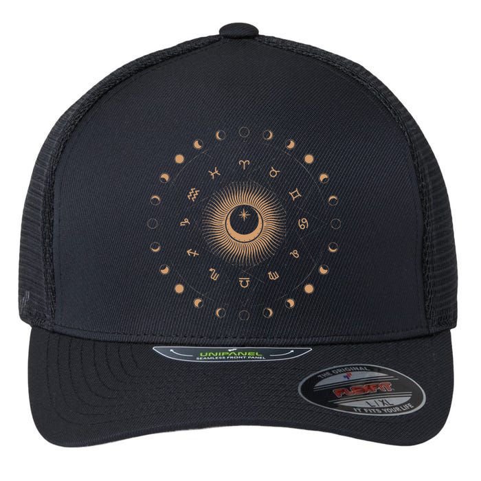 Vintage Celestial Zodiac Sign Astrology Gift Astronomy Flexfit Unipanel Trucker Cap