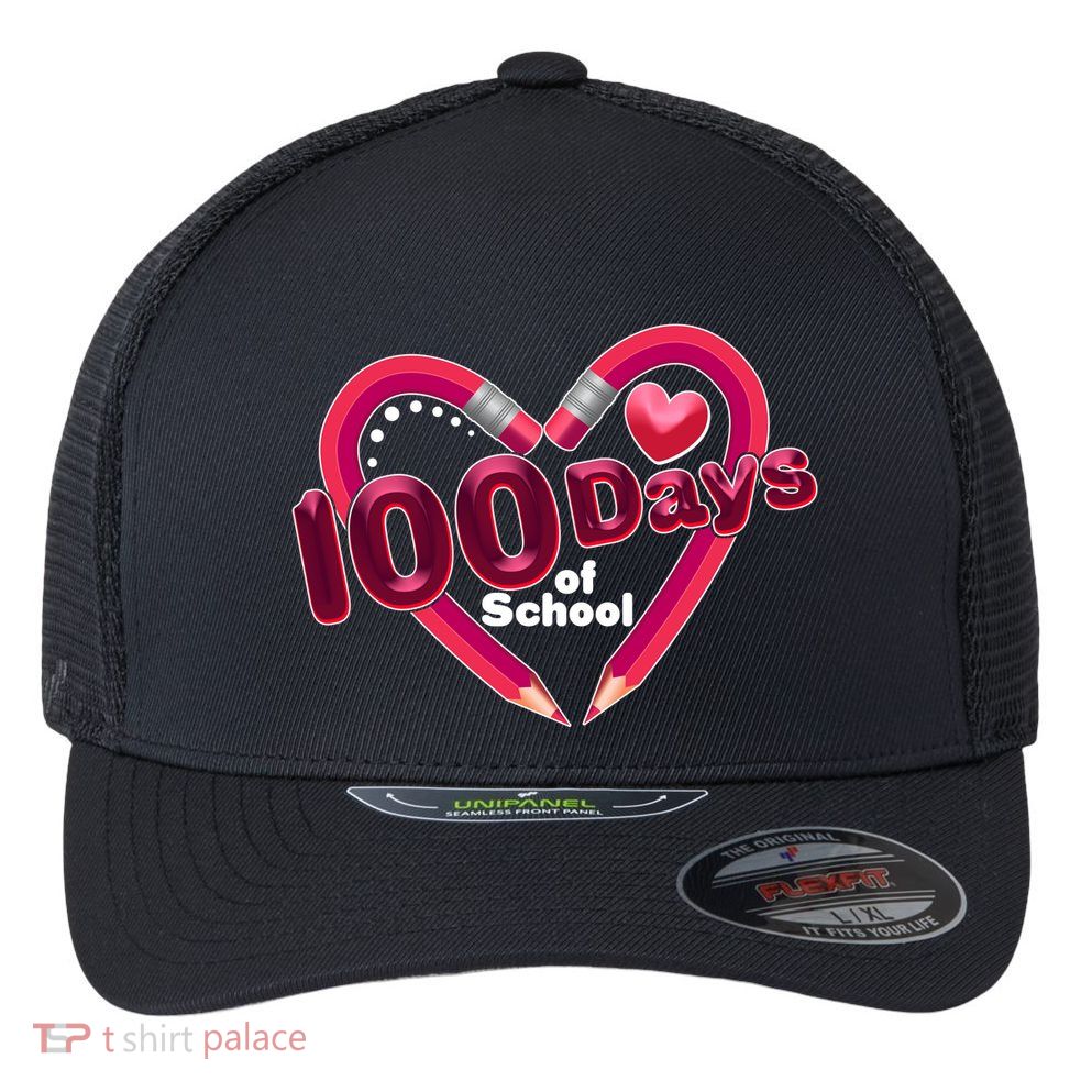 Valentines Day 100 Days Of School Flexfit Unipanel Trucker Cap