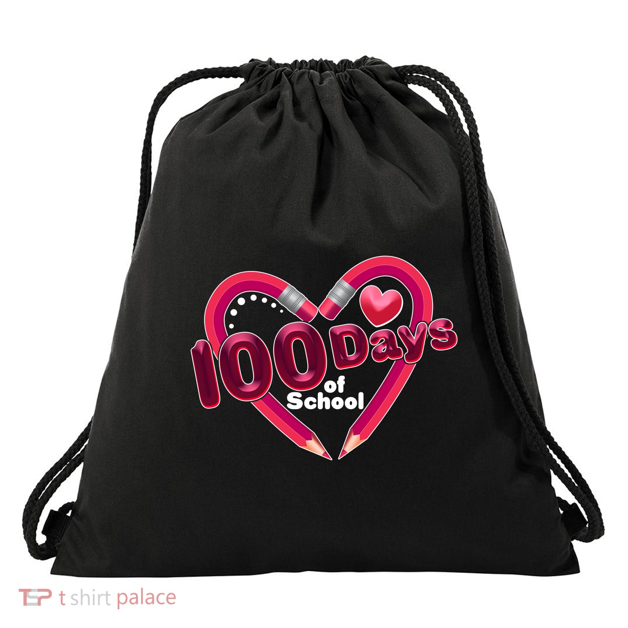 Valentines Day 100 Days Of School Drawstring Bag