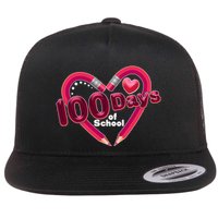 Valentines Day 100 Days Of School Flat Bill Trucker Hat