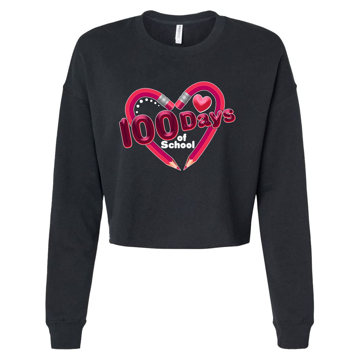 Valentines Day 100 Days Of School Cropped Pullover Crew