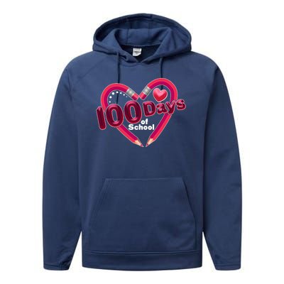 Valentines Day 100 Days Of School Performance Fleece Hoodie