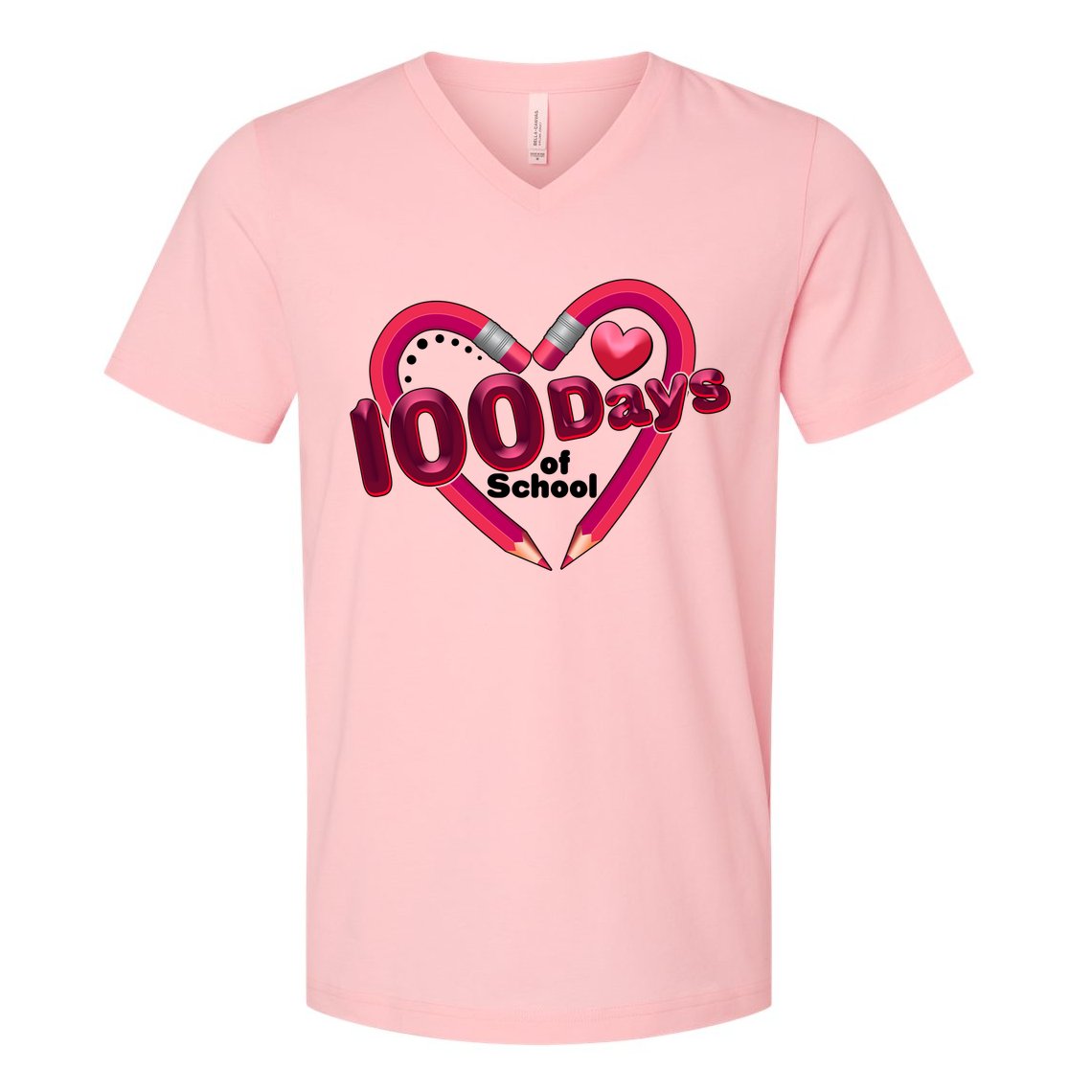 Valentines Day 100 Days Of School V-Neck T-Shirt