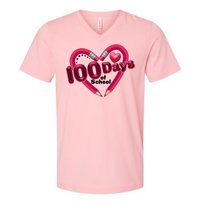 Valentines Day 100 Days Of School V-Neck T-Shirt