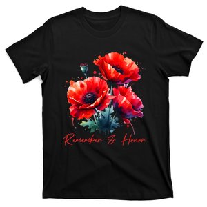 Veterans Day 2024 Usa Memorial Day Red Poppy Flower Military T-Shirt