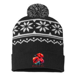 Veterans Day 2024 Usa Memorial Day Red Poppy Flower Military USA-Made Snowflake Beanie