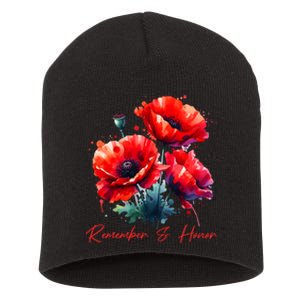 Veterans Day 2024 Usa Memorial Day Red Poppy Flower Military Short Acrylic Beanie