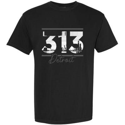 Vintage Detroit 313 Area Code Skyline Michigan Funny Garment-Dyed Heavyweight T-Shirt