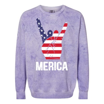 Veterans Day 4th Of July Patriotic I Love Usa Devil Horns Gift Colorblast Crewneck Sweatshirt