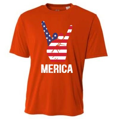 Veterans Day 4th Of July Patriotic I Love Usa Devil Horns Gift Cooling Performance Crew T-Shirt