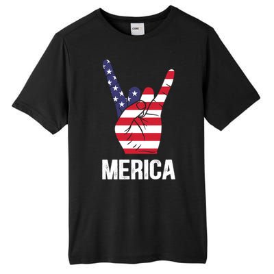 Veterans Day 4th Of July Patriotic I Love Usa Devil Horns Gift Tall Fusion ChromaSoft Performance T-Shirt