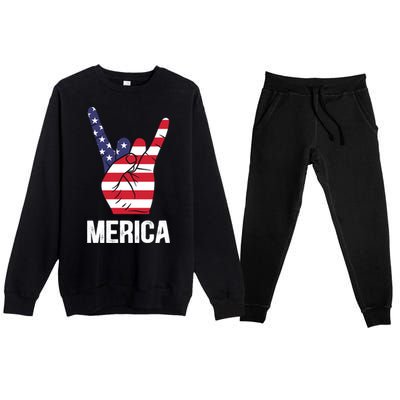 Veterans Day 4th Of July Patriotic I Love Usa Devil Horns Gift Premium Crewneck Sweatsuit Set