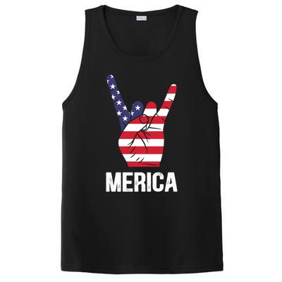 Veterans Day 4th Of July Patriotic I Love Usa Devil Horns Gift PosiCharge Competitor Tank