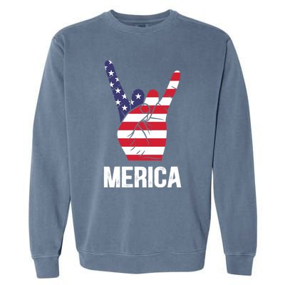 Veterans Day 4th Of July Patriotic I Love Usa Devil Horns Gift Garment-Dyed Sweatshirt