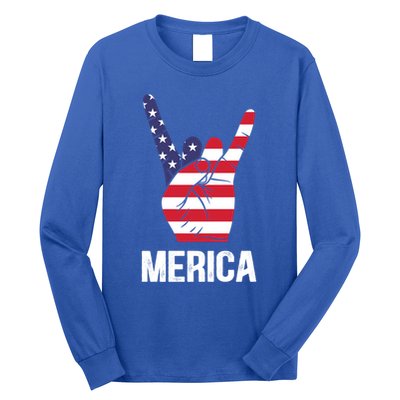 Veterans Day 4th Of July Patriotic I Love Usa Devil Horns Gift Long Sleeve Shirt