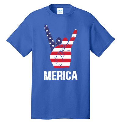 Veterans Day 4th Of July Patriotic I Love Usa Devil Horns Gift Tall T-Shirt