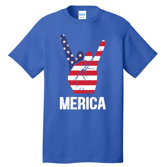 Veterans Day 4th Of July Patriotic I Love Usa Devil Horns Gift Tall T-Shirt