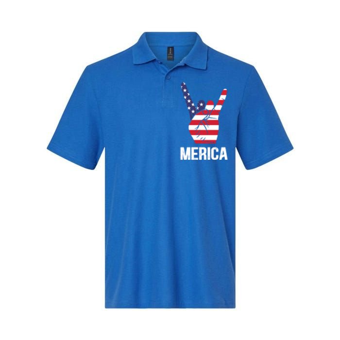 Veterans Day 4th Of July Patriotic I Love Usa Devil Horns Gift Softstyle Adult Sport Polo