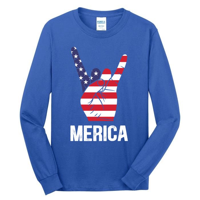 Veterans Day 4th Of July Patriotic I Love Usa Devil Horns Gift Tall Long Sleeve T-Shirt