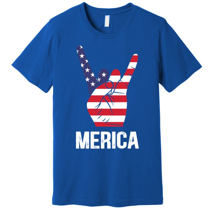 Veterans Day 4th Of July Patriotic I Love Usa Devil Horns Gift Premium T-Shirt