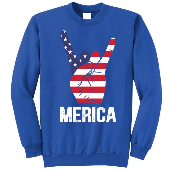 Veterans Day 4th Of July Patriotic I Love Usa Devil Horns Gift Tall Sweatshirt