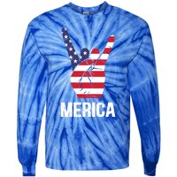 Veterans Day 4th Of July Patriotic I Love Usa Devil Horns Gift Tie-Dye Long Sleeve Shirt