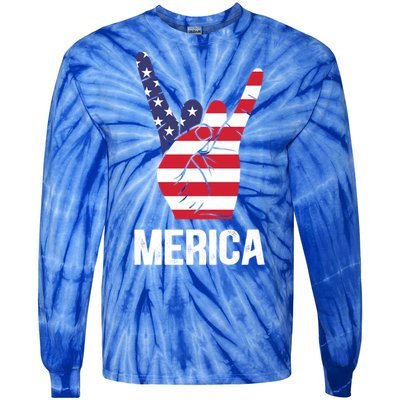 Veterans Day 4th Of July Patriotic I Love Usa Devil Horns Gift Tie-Dye Long Sleeve Shirt