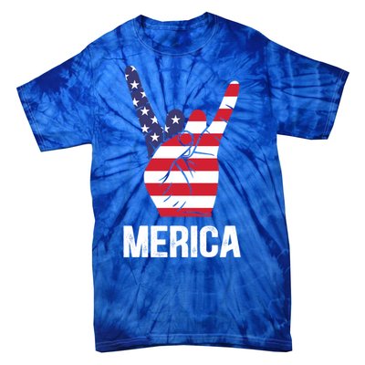 Veterans Day 4th Of July Patriotic I Love Usa Devil Horns Gift Tie-Dye T-Shirt