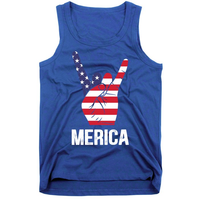 Veterans Day 4th Of July Patriotic I Love Usa Devil Horns Gift Tank Top