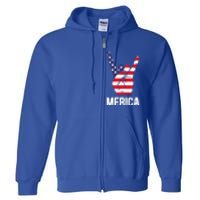 Veterans Day 4th Of July Patriotic I Love Usa Devil Horns Gift Full Zip Hoodie