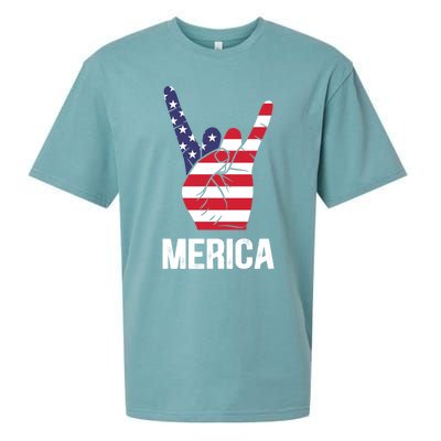 Veterans Day 4th Of July Patriotic I Love Usa Devil Horns Gift Sueded Cloud Jersey T-Shirt