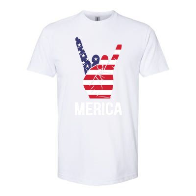 Veterans Day 4th Of July Patriotic I Love Usa Devil Horns Gift Softstyle CVC T-Shirt