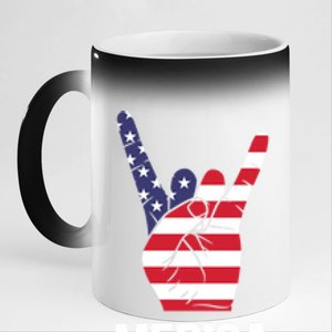 Veterans Day 4th Of July Patriotic I Love Usa Devil Horns Great Gift 11oz Black Color Changing Mug