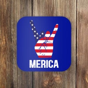 Veterans Day 4th Of July Patriotic I Love Usa Devil Horns Great Gift Coaster