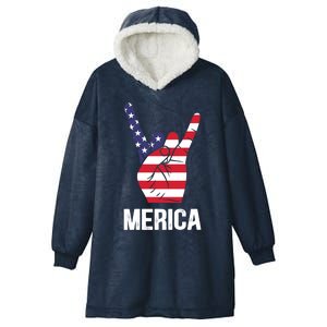 Veterans Day 4th Of July Patriotic I Love Usa Devil Horns Great Gift Hooded Wearable Blanket