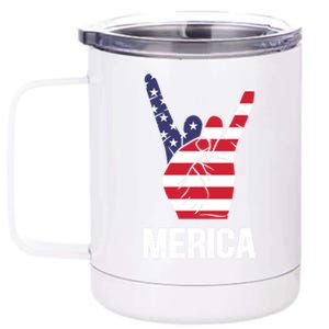 Veterans Day 4th Of July Patriotic I Love Usa Devil Horns Great Gift 12 oz Stainless Steel Tumbler Cup