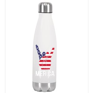 Veterans Day 4th Of July Patriotic I Love Usa Devil Horns Great Gift Stainless Steel Insulated Water Bottle